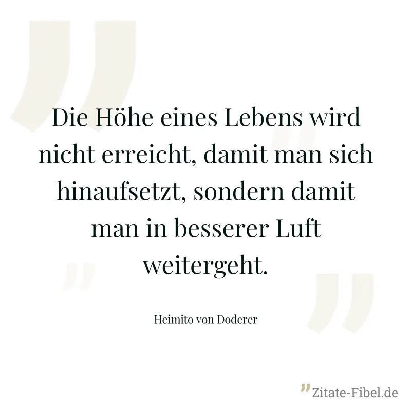 Die Höhe eines Lebens wird nicht erreicht, damit man sich hinaufsetzt, sondern damit man in besserer Luft weitergeht. - Heimito von Doderer