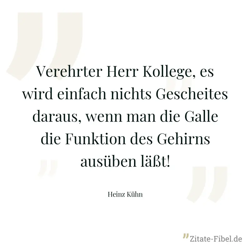 Verehrter Herr Kollege, es wird einfach nichts Gescheites daraus, wenn man die Galle die Funktion des Gehirns ausüben läßt! - Heinz Kühn