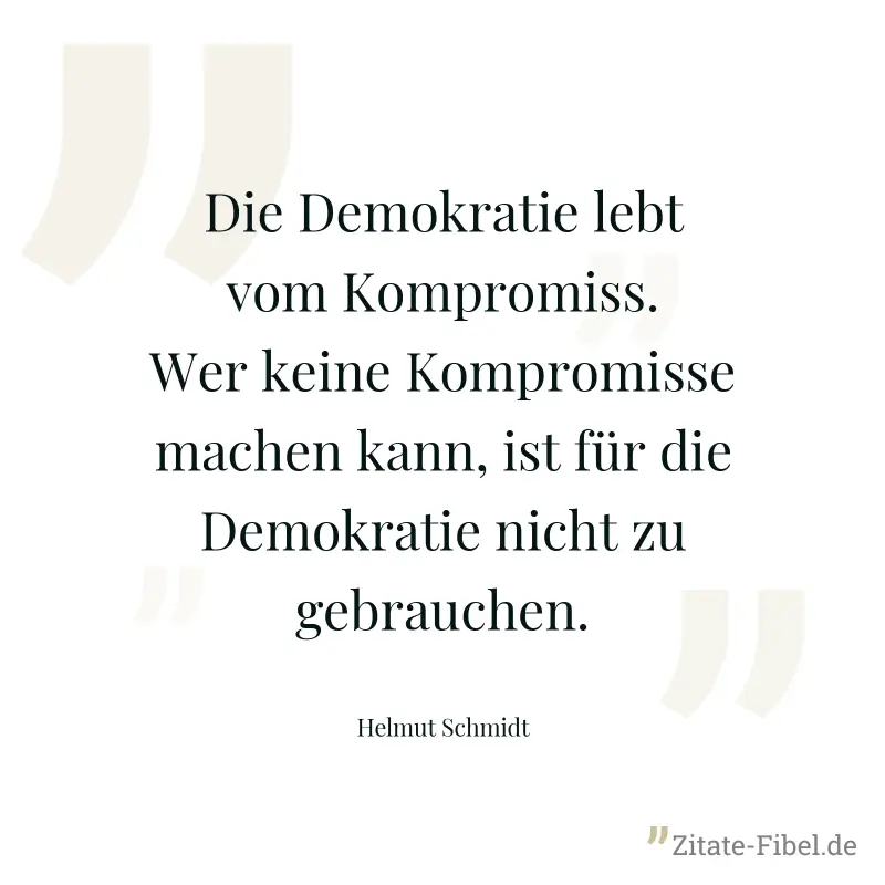 Die Demokratie lebt vom Kompromiss. Wer keine Kompromisse machen kann, ist für die Demokratie nicht zu gebrauchen. - Helmut Schmidt