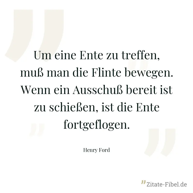 Um eine Ente zu treffen, muß man die Flinte bewegen. Wenn ein Ausschuß bereit ist zu schießen, ist die Ente fortgeflogen. - Henry Ford