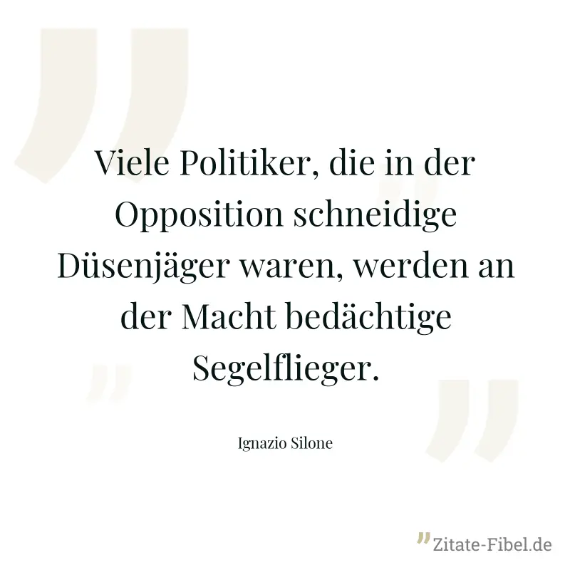 Viele Politiker, die in der Opposition schneidige Düsenjäger waren, werden an der Macht bedächtige Segelflieger. - Ignazio Silone