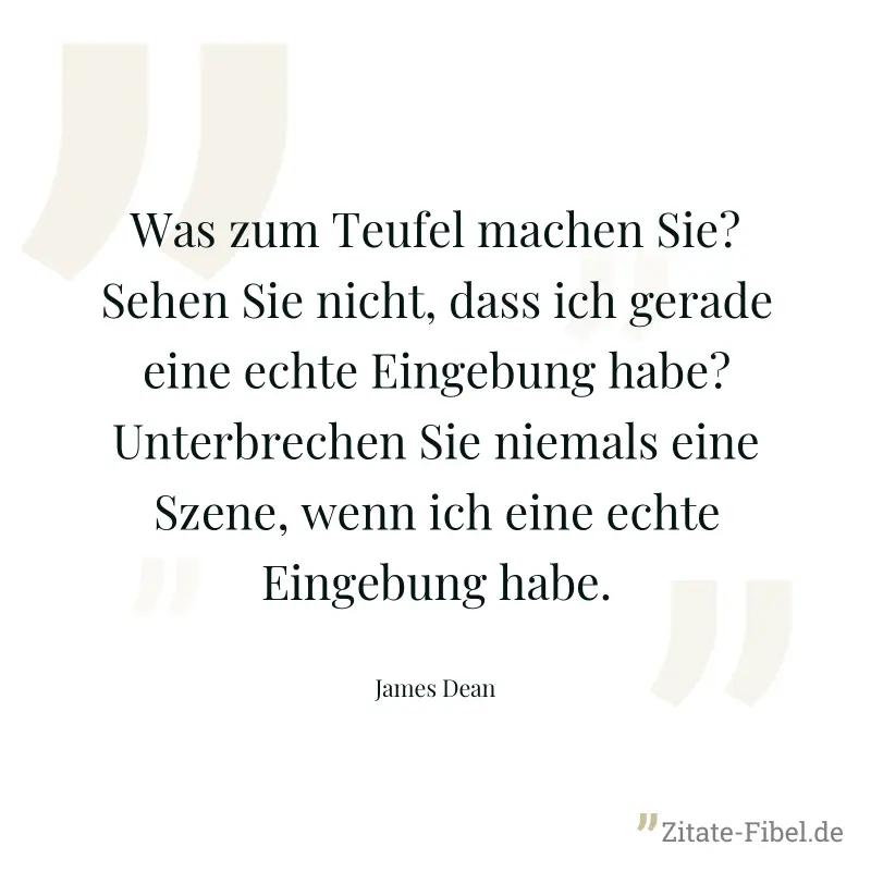 Was zum Teufel machen Sie? Sehen Sie nicht, dass ich gerade eine echte Eingebung habe? Unterbrechen Sie niemals eine Szene, wenn ich eine echte Eingebung habe. - James Dean