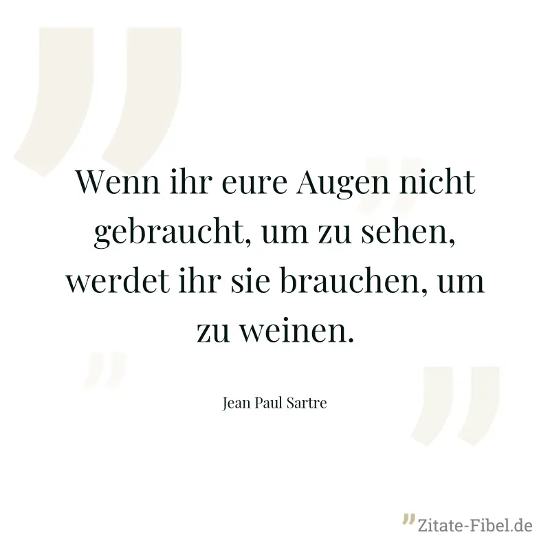 Wenn ihr eure Augen nicht gebraucht, um zu sehen, werdet ihr sie brauchen, um zu weinen. - Jean Paul Sartre