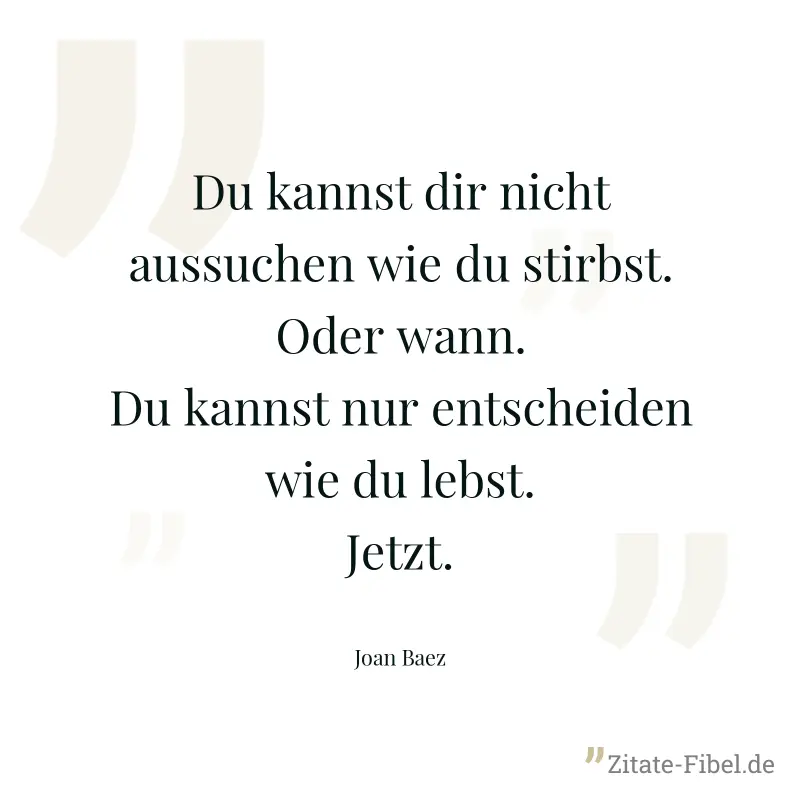 Du kannst dir nicht aussuchen wie du stirbst. Oder wann. Du kannst nur entscheiden wie du lebst. Jetzt. - Joan Baez
