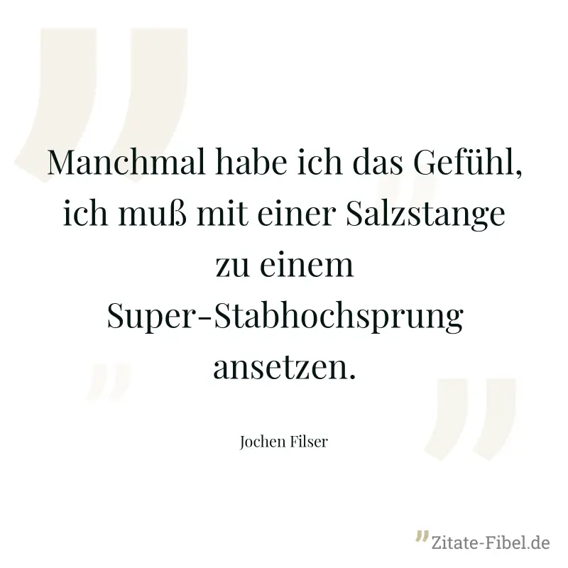 Manchmal habe ich das Gefühl, ich muß mit einer Salzstange zu einem Super-Stabhochsprung ansetzen. - Jochen Filser
