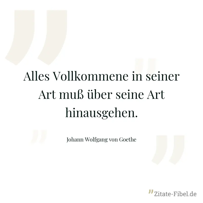 Alles Vollkommene in seiner Art muß über seine Art hinausgehen. - Johann Wolfgang von Goethe