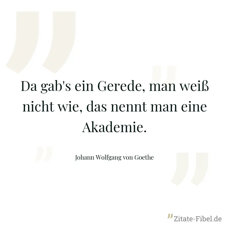 Da gab's ein Gerede, man weiß nicht wie, das nennt man eine Akademie. - Johann Wolfgang von Goethe