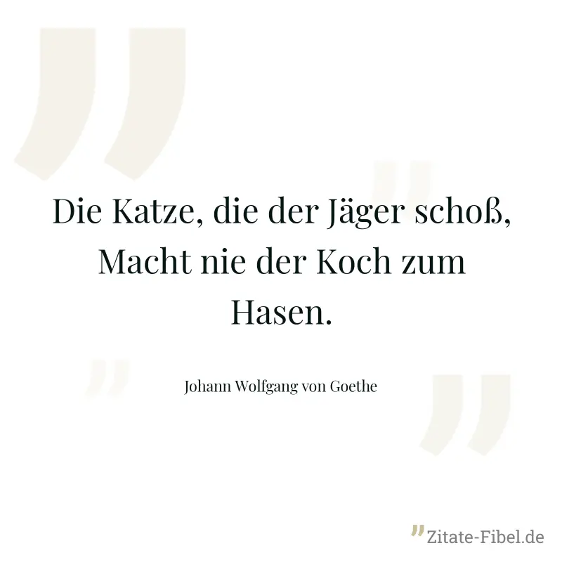 Die Katze, die der Jäger schoß, Macht nie der Koch zum Hasen. - Johann Wolfgang von Goethe