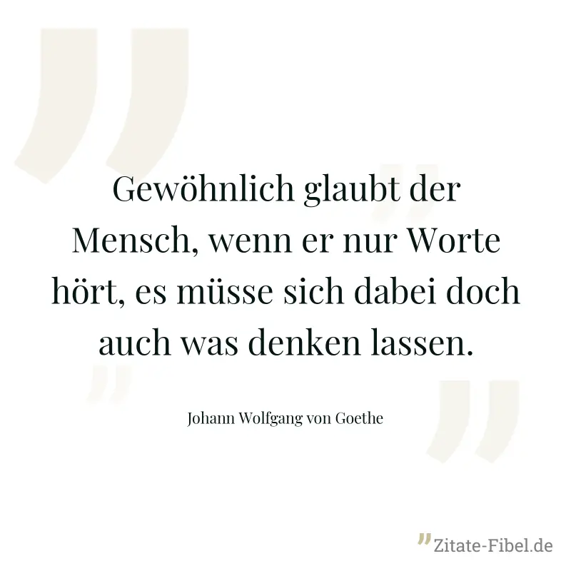 Gewöhnlich glaubt der Mensch, wenn er nur Worte hört, es müsse sich dabei doch auch was denken lassen. - Johann Wolfgang von Goethe