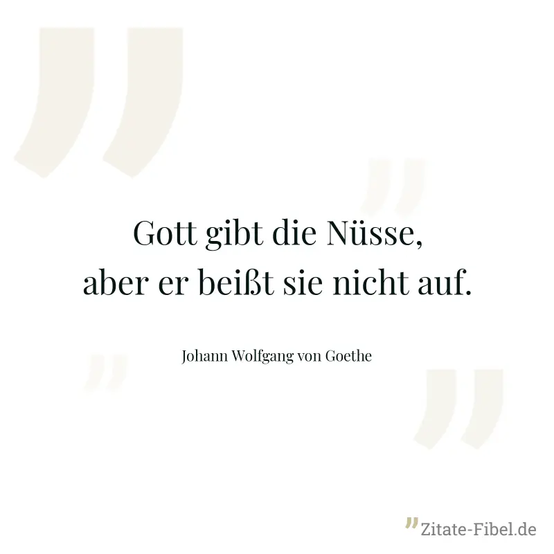 Gott gibt die Nüsse, aber er beißt sie nicht auf. - Johann Wolfgang von Goethe