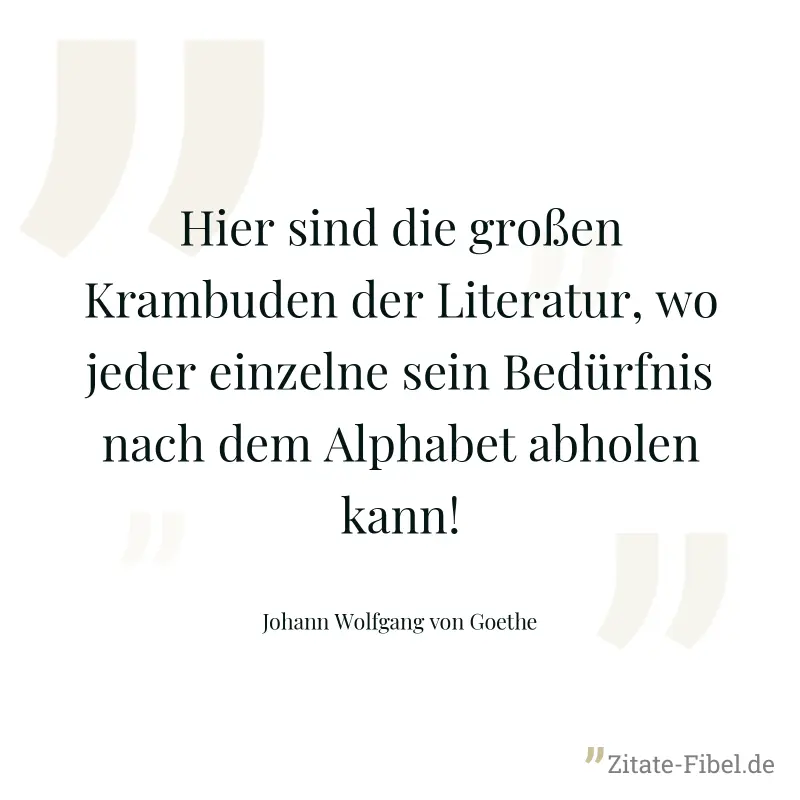 Hier sind die großen Krambuden der Literatur, wo jeder einzelne sein Bedürfnis nach dem Alphabet abholen kann! - Johann Wolfgang von Goethe