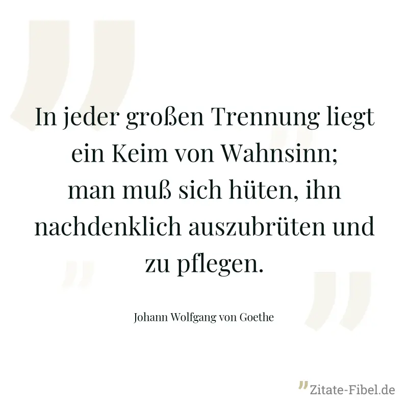 In jeder großen Trennung liegt ein Keim von Wahnsinn; man muß sich hüten, ihn nachdenklich auszubrüten und zu pflegen. - Johann Wolfgang von Goethe