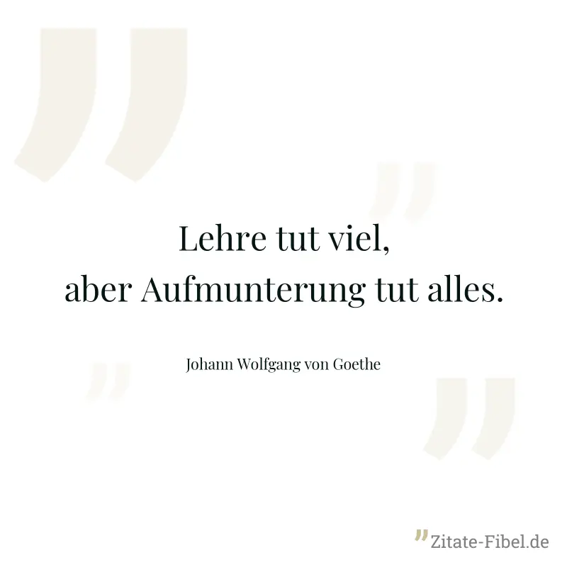 Lehre tut viel, aber Aufmunterung tut alles. - Johann Wolfgang von Goethe