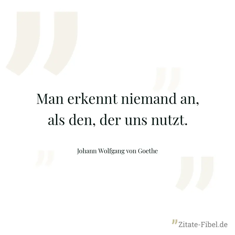 Man erkennt niemand an, als den, der uns nutzt. - Johann Wolfgang von Goethe