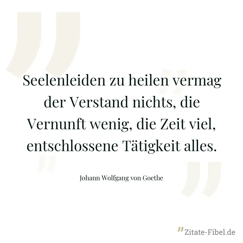 Seelenleiden zu heilen vermag der Verstand nichts, die Vernunft wenig, die Zeit viel, entschlossene Tätigkeit alles. - Johann Wolfgang von Goethe