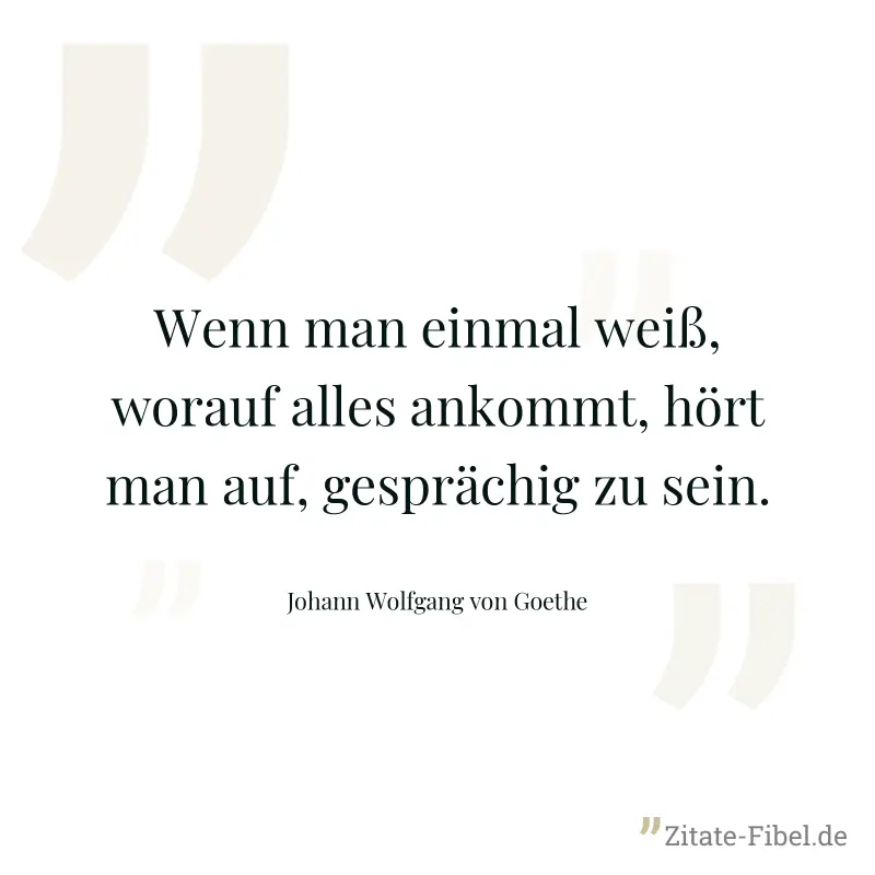 Wenn man einmal weiß, worauf alles ankommt, hört man auf, gesprächig zu sein. - Johann Wolfgang von Goethe