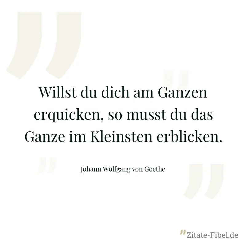 Willst du dich am Ganzen erquicken, so musst du das Ganze im Kleinsten erblicken. - Johann Wolfgang von Goethe