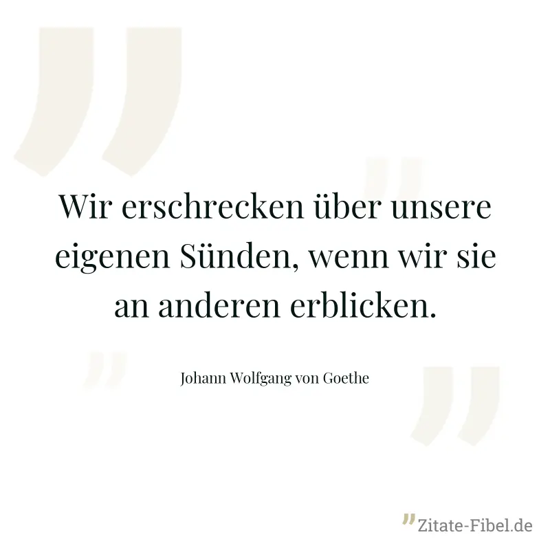 Wir erschrecken über unsere eigenen Sünden, wenn wir sie an anderen erblicken. - Johann Wolfgang von Goethe