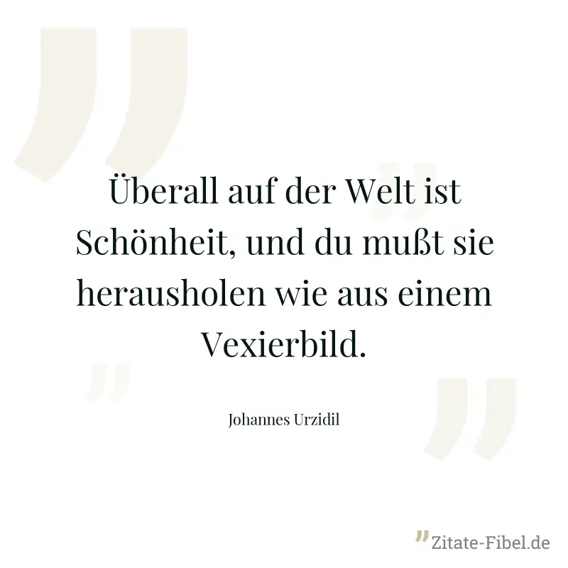 Überall auf der Welt ist Schönheit, und du mußt sie herausholen wie aus einem Vexierbild. - Johannes Urzidil