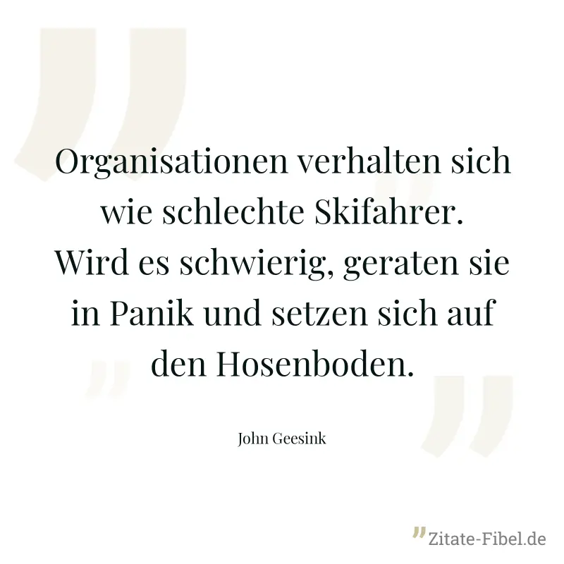 Organisationen verhalten sich wie schlechte Skifahrer. Wird es schwierig, geraten sie in Panik und setzen sich auf den Hosenboden. - John Geesink