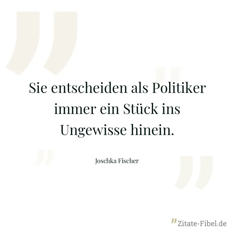 Sie entscheiden als Politiker immer ein Stück ins Ungewisse hinein. - Joschka Fischer