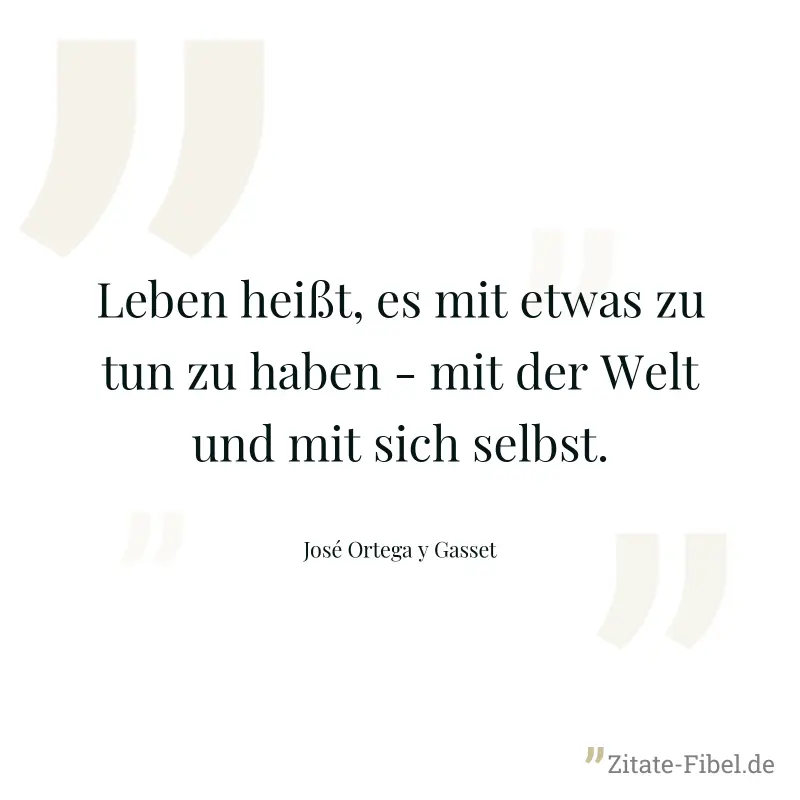 Leben heißt, es mit etwas zu tun zu haben - mit der Welt und mit sich selbst. - José Ortega y Gasset