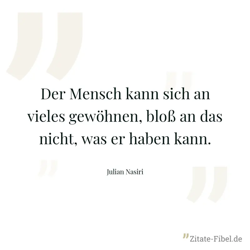Der Mensch kann sich an vieles gewöhnen, bloß an das nicht, was er haben kann. - Julian Nasiri