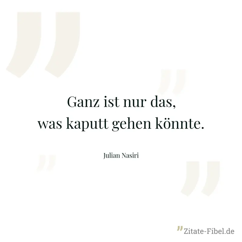 Ganz ist nur das, was kaputt gehen könnte. - Julian Nasiri