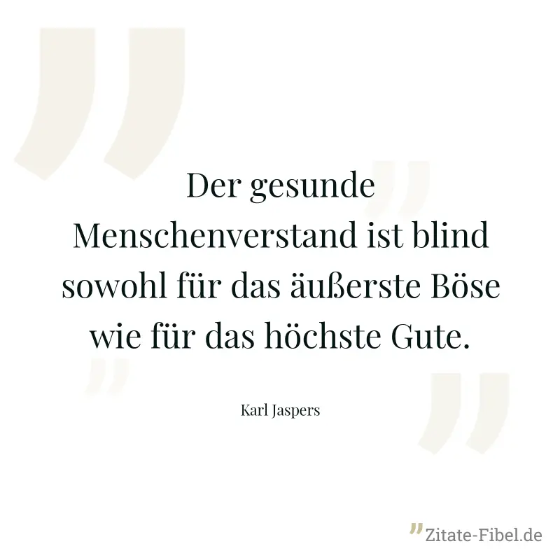 Der gesunde Menschenverstand ist blind sowohl für das äußerste Böse wie für das höchste Gute. - Karl Jaspers