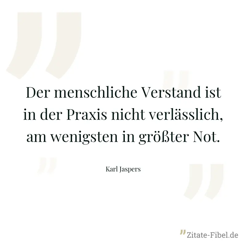 Der menschliche Verstand ist in der Praxis nicht verlässlich, am wenigsten in größter Not. - Karl Jaspers