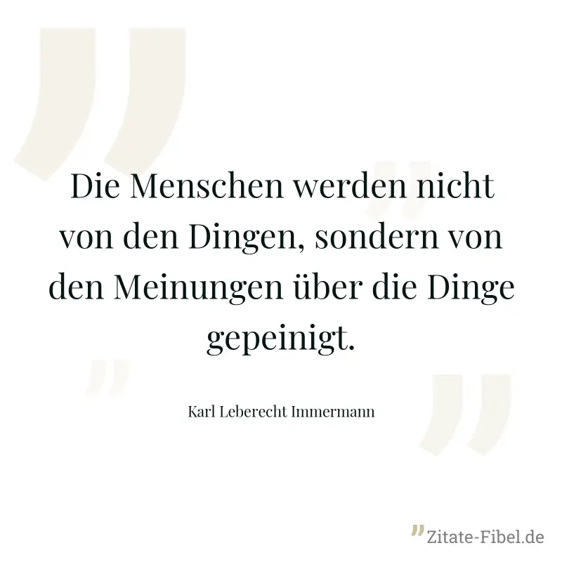 Die Menschen werden nicht von den Dingen, sondern von den Meinungen über die Dinge gepeinigt. - Karl Leberecht Immermann