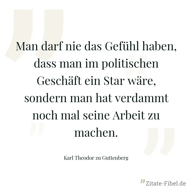 Man darf nie das Gefühl haben, dass man im politischen Geschäft ein Star wäre, sondern man hat verdammt noch mal seine Arbeit zu machen. - Karl Theodor zu Guttenberg