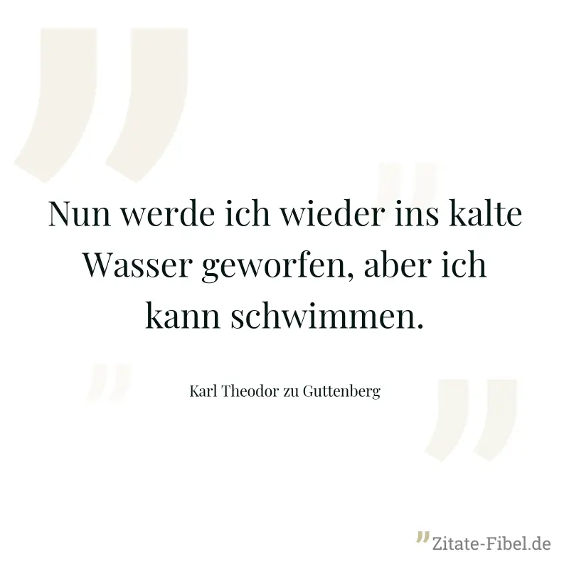 Nun werde ich wieder ins kalte Wasser geworfen, aber ich kann schwimmen. - Karl Theodor zu Guttenberg