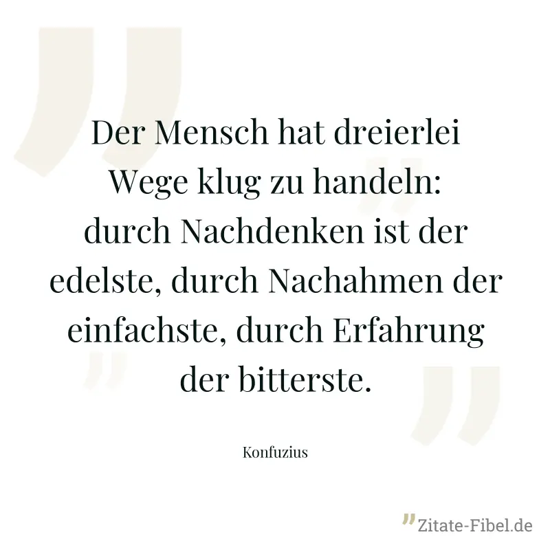 Der Mensch hat dreierlei Wege klug zu handeln: durch Nachdenken ist der edelste, durch Nachahmen der einfachste, durch Erfahrung der bitterste. - Konfuzius