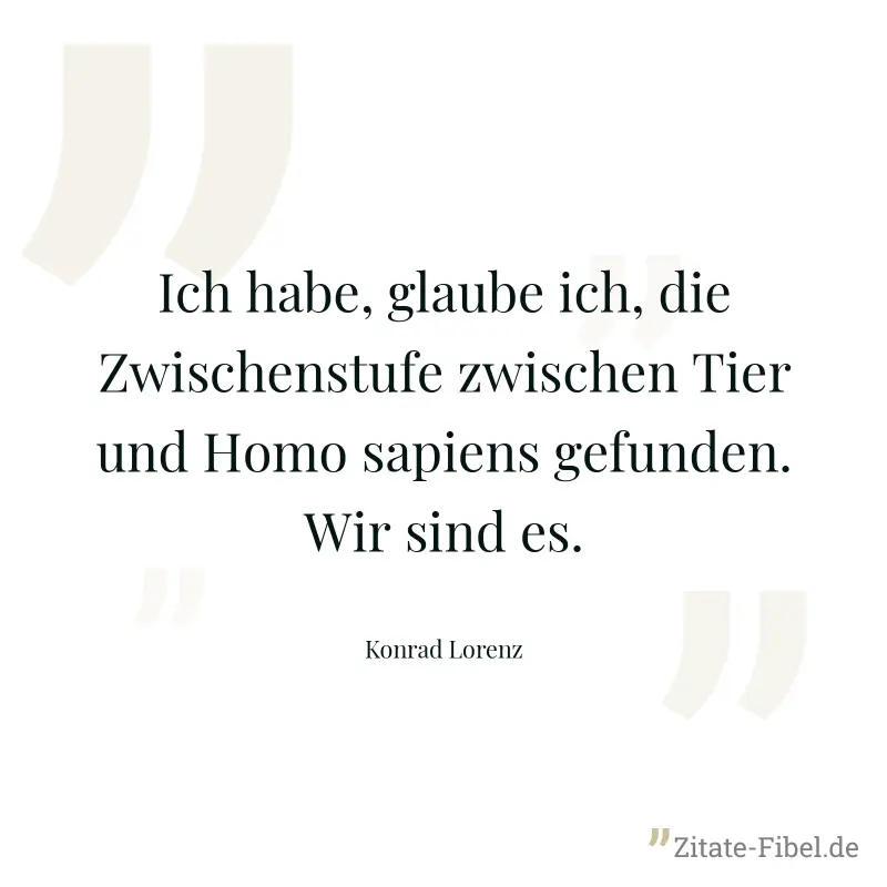 Ich habe, glaube ich, die Zwischenstufe zwischen Tier und Homo sapiens gefunden. Wir sind es. - Konrad Lorenz