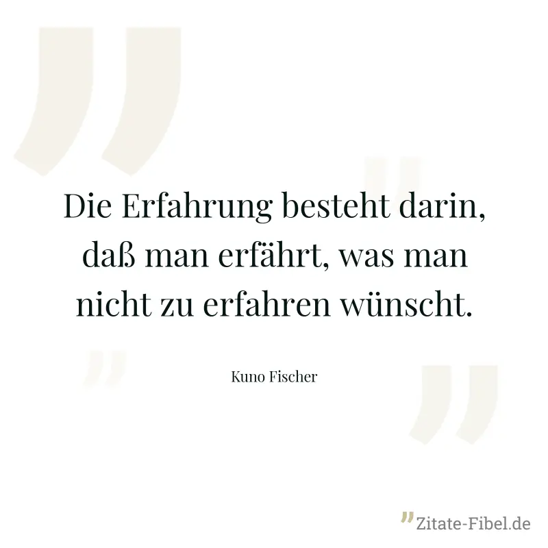 Die Erfahrung besteht darin, daß man erfährt, was man nicht zu erfahren wünscht. - Kuno Fischer