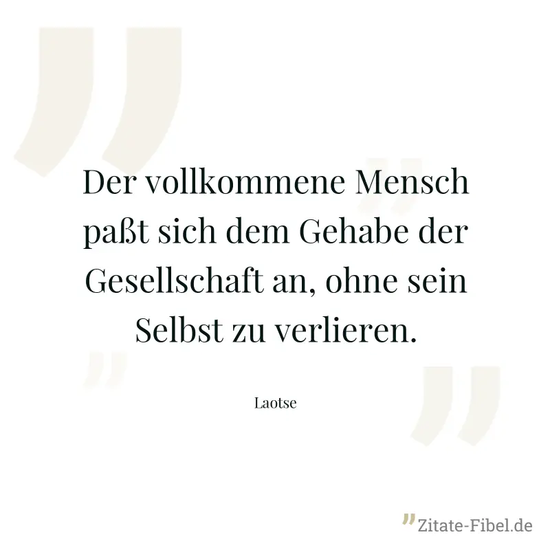 Der vollkommene Mensch paßt sich dem Gehabe der Gesellschaft an, ohne sein Selbst zu verlieren. - Laotse