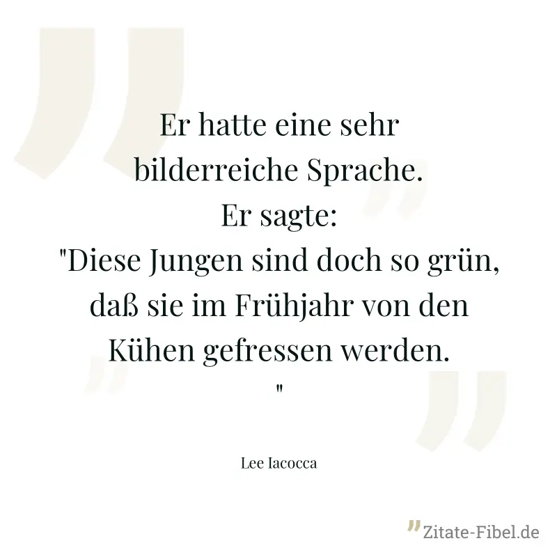 Er hatte eine sehr bilderreiche Sprache. Er sagte: "Diese Jungen sind doch so grün, daß sie im Frühjahr von den Kühen gefressen werden." - Lee Iacocca