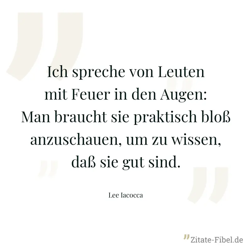 Ich spreche von Leuten mit Feuer in den Augen: Man braucht sie praktisch bloß anzuschauen, um zu wissen, daß sie gut sind. - Lee Iacocca