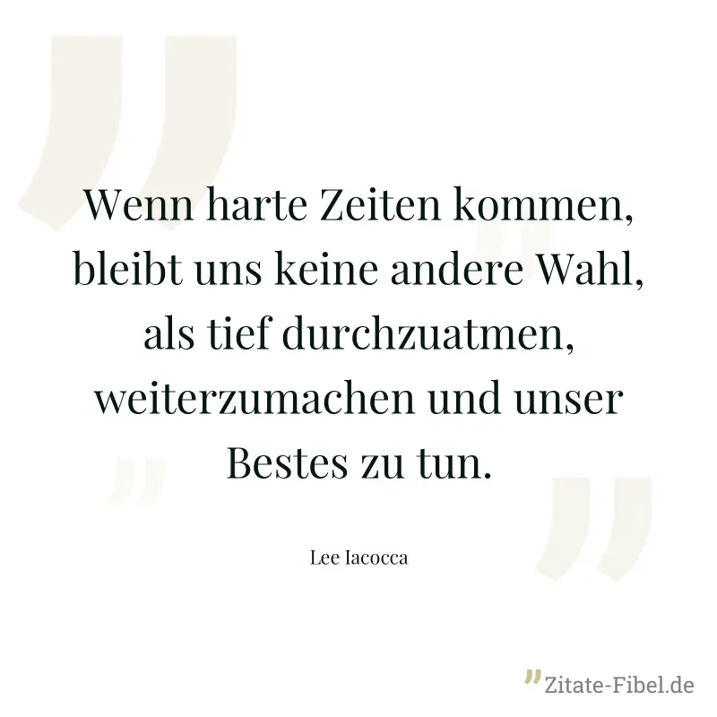 Wenn harte Zeiten kommen, bleibt uns keine andere Wahl, als tief durchzuatmen, weiterzumachen und unser Bestes zu tun. - Lee Iacocca