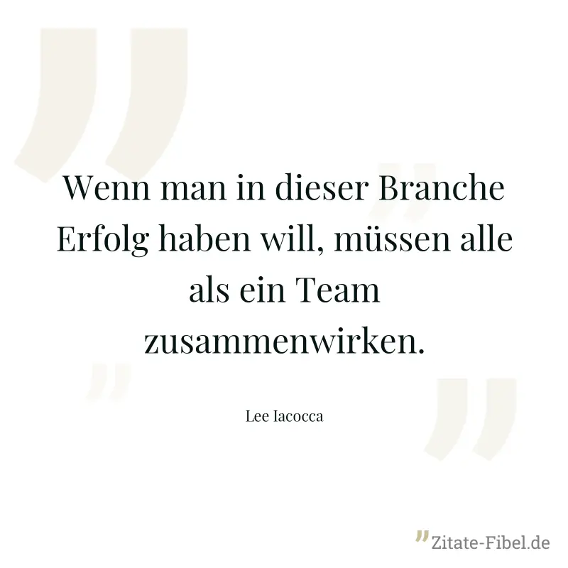 Wenn man in dieser Branche Erfolg haben will, müssen alle als ein Team zusammenwirken. - Lee Iacocca