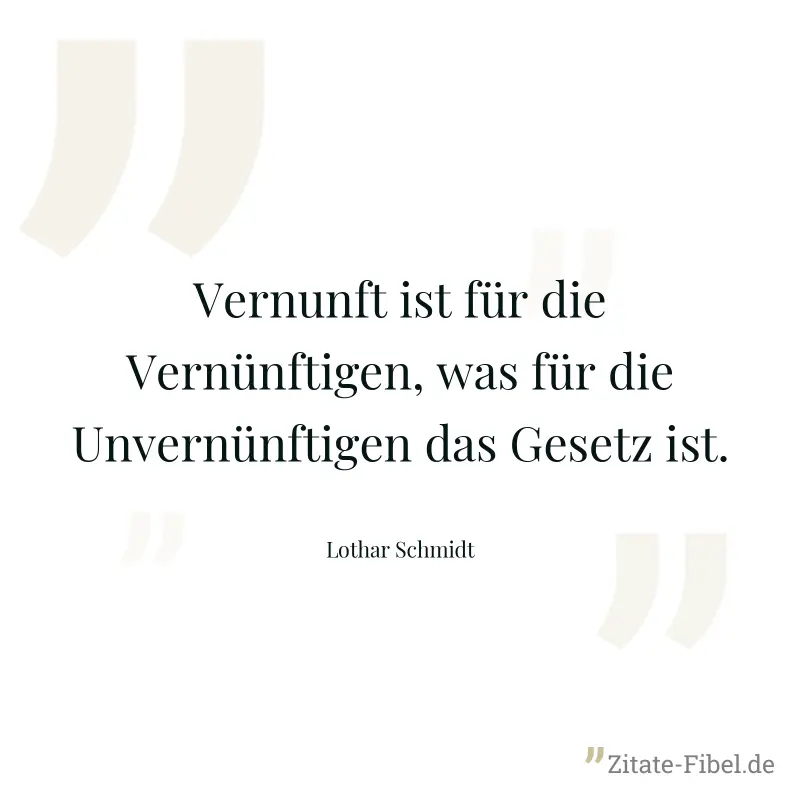 Vernunft ist für die Vernünftigen, was für die Unvernünftigen das Gesetz ist. - Lothar Schmidt