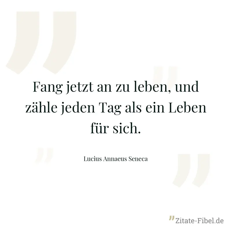Fang jetzt an zu leben, und zähle jeden Tag als ein Leben für sich. - Lucius Annaeus Seneca