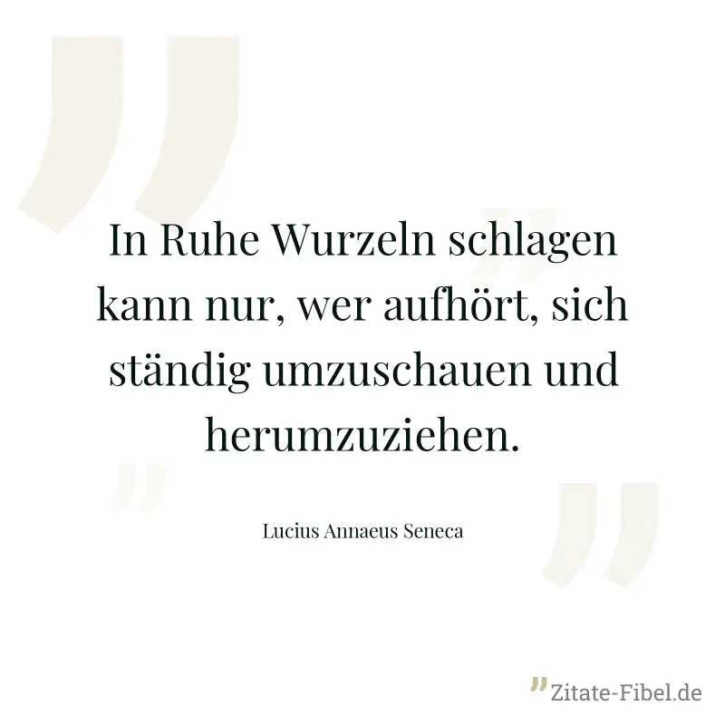 In Ruhe Wurzeln schlagen kann nur, wer aufhört, sich ständig umzuschauen und herumzuziehen. - Lucius Annaeus Seneca