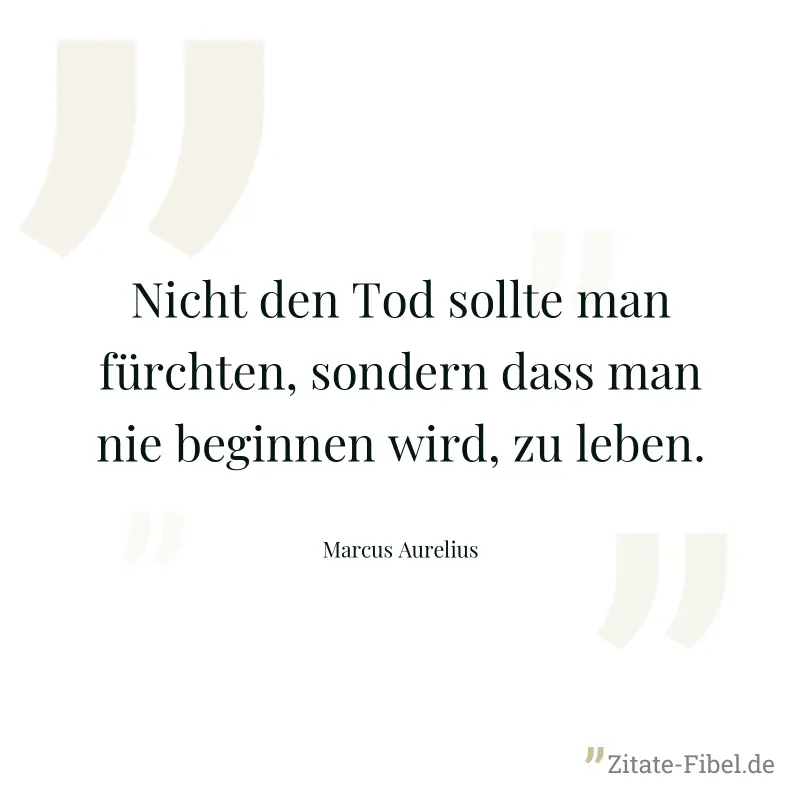 Nicht den Tod sollte man fürchten, sondern dass man nie beginnen wird, zu leben. - Marcus Aurelius
