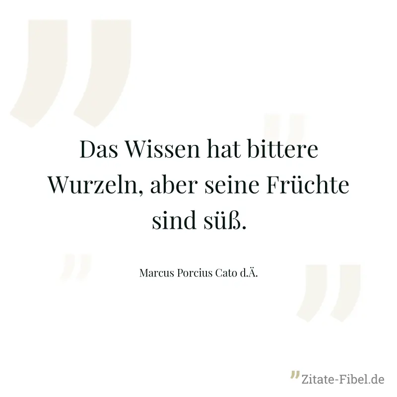 Das Wissen hat bittere Wurzeln, aber seine Früchte sind süß. - Marcus Porcius Cato d.Ä.