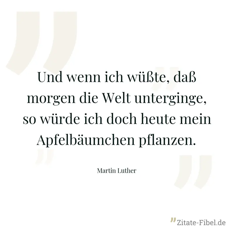 Und wenn ich wüßte, daß morgen die Welt unterginge, so würde ich doch heute mein Apfelbäumchen pflanzen. - Martin Luther