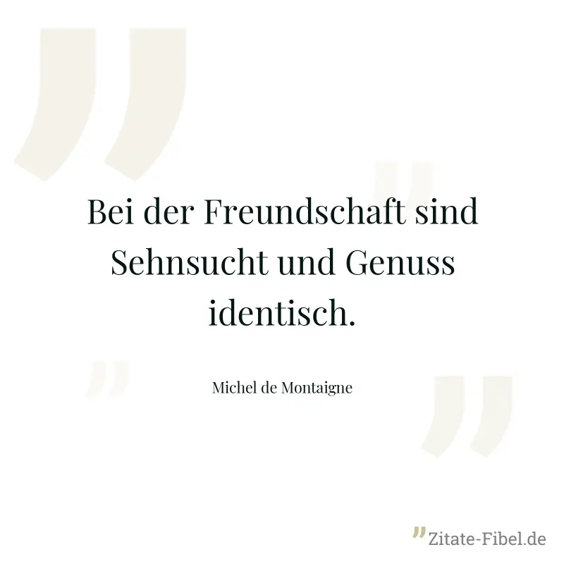 Bei der Freundschaft sind Sehnsucht und Genuss identisch. - Michel de Montaigne