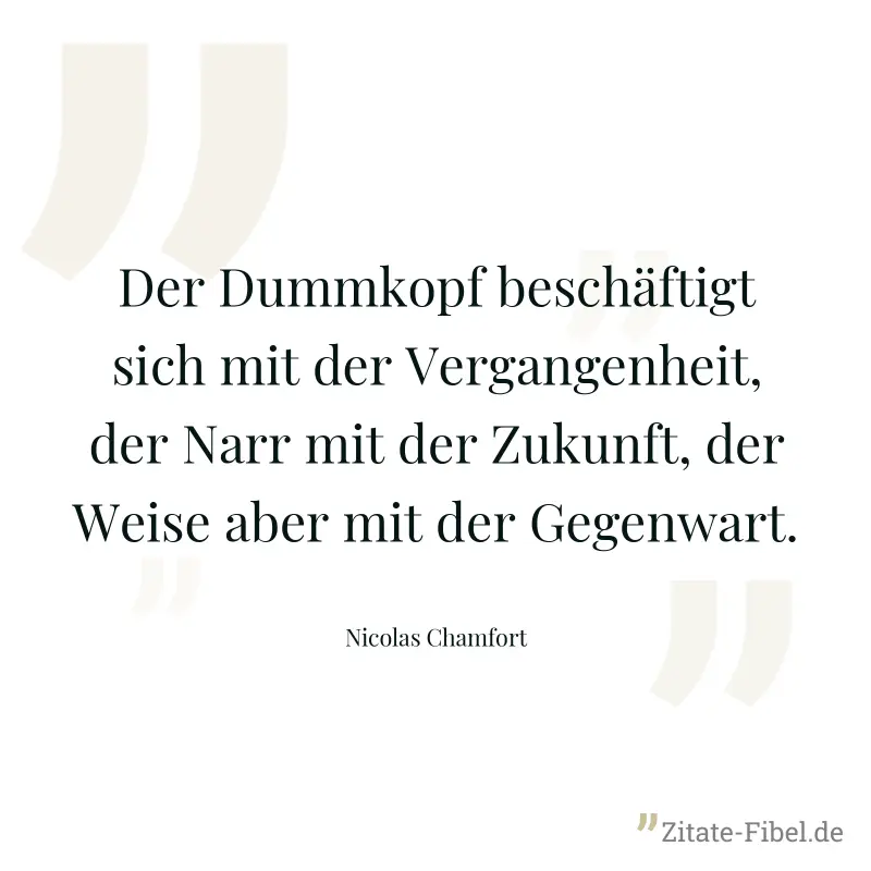 Der Dummkopf beschäftigt sich mit der Vergangenheit, der Narr mit der Zukunft, der Weise aber mit der Gegenwart. - Nicolas Chamfort