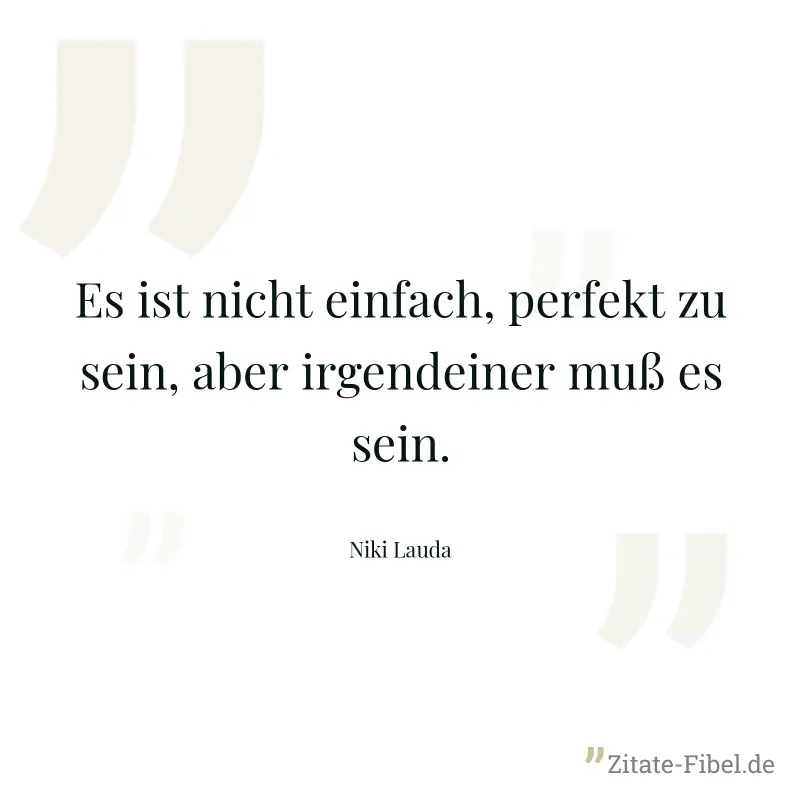 Es ist nicht einfach, perfekt zu sein, aber irgendeiner muß es sein. - Niki Lauda